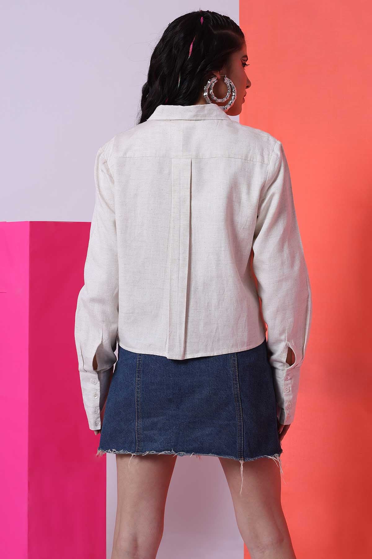 Ecru Viscose Asymmetrical Shirt