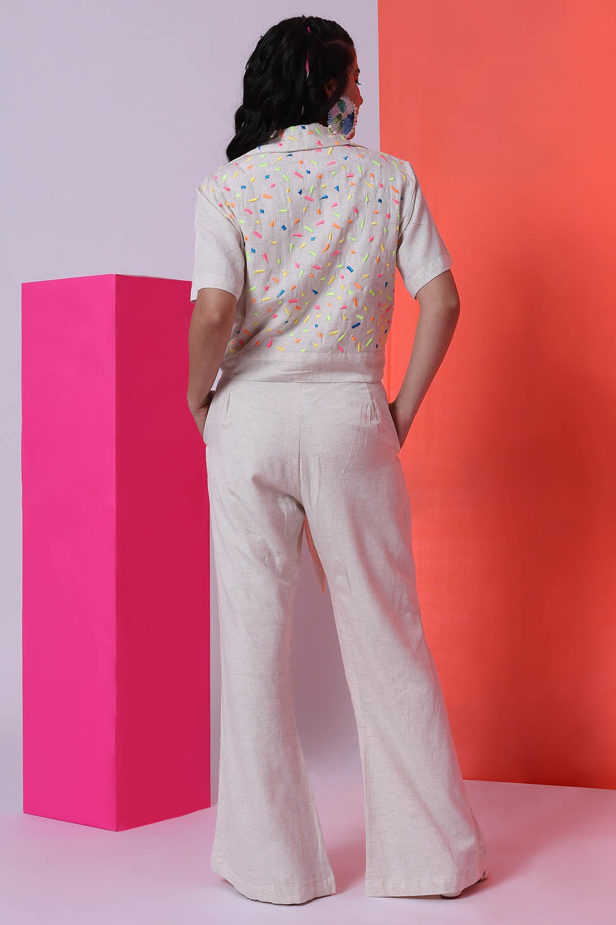 Ecru Viscose Stripes Co-ord Set