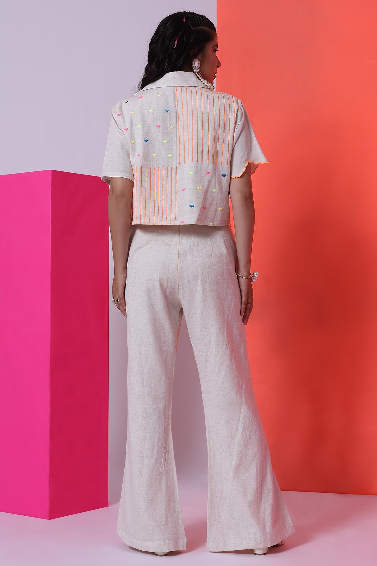 Ecru Viscose Stripes Co-ord Set