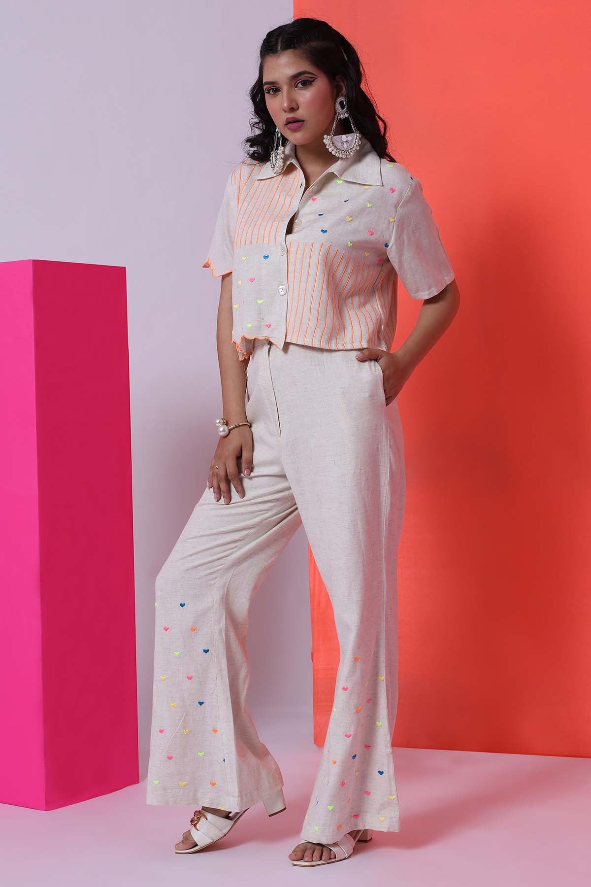 Ecru Viscose Stripes Co-ord Set