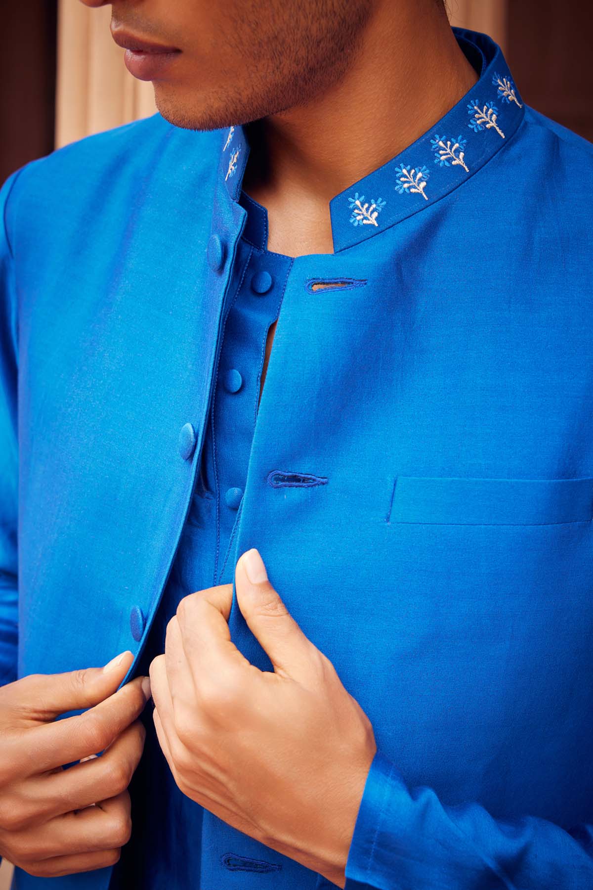 Electric Blue Chanderi Silk Bandi Set