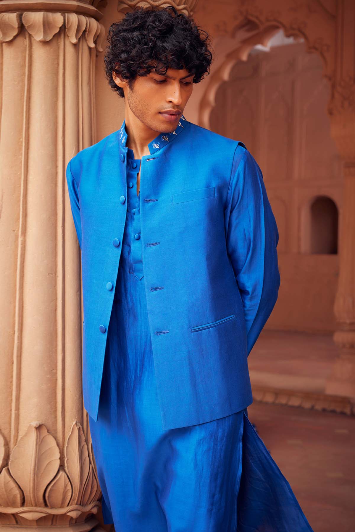 Electric Blue Chanderi Silk Bandi Set