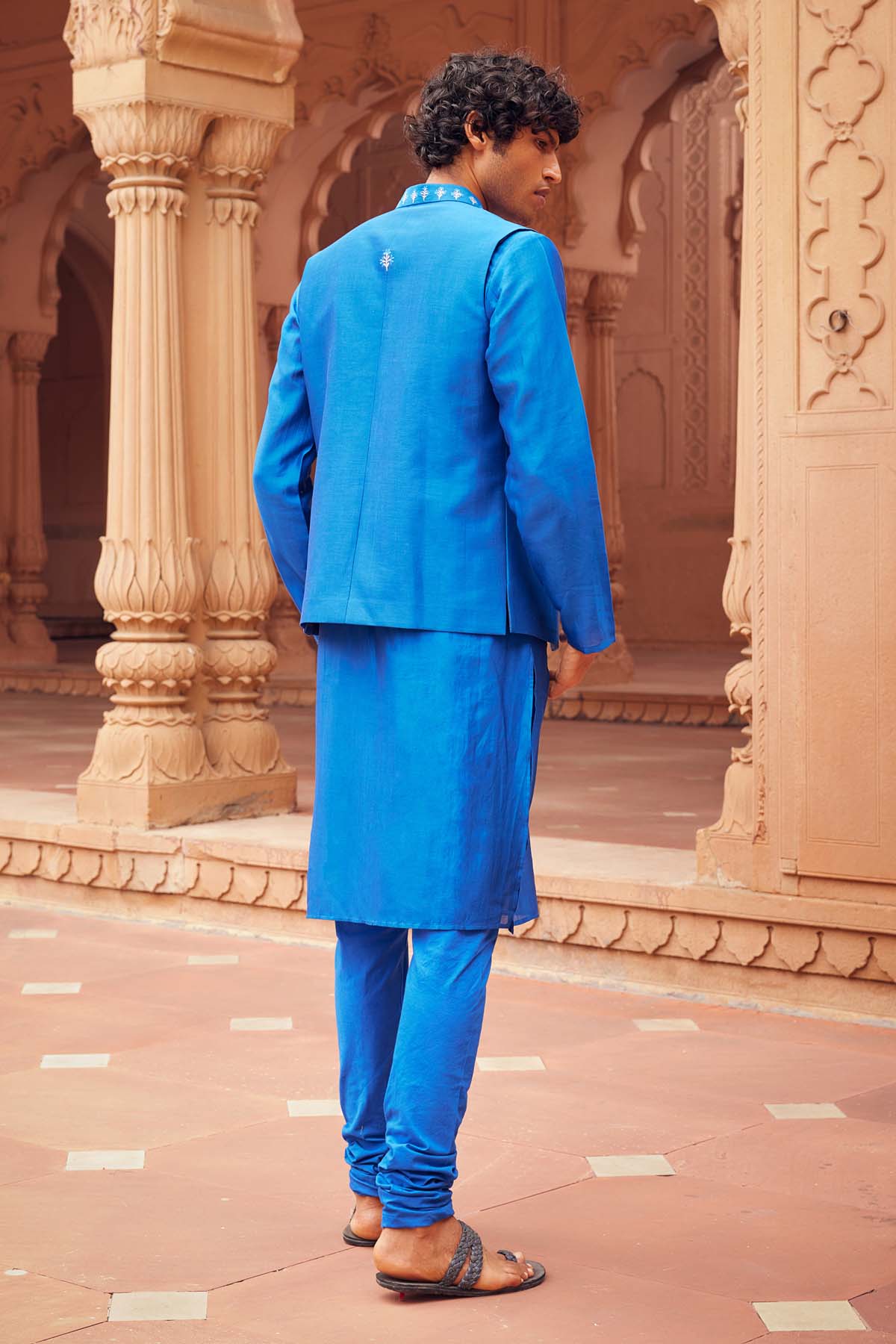Electric Blue Chanderi Silk Bandi Set
