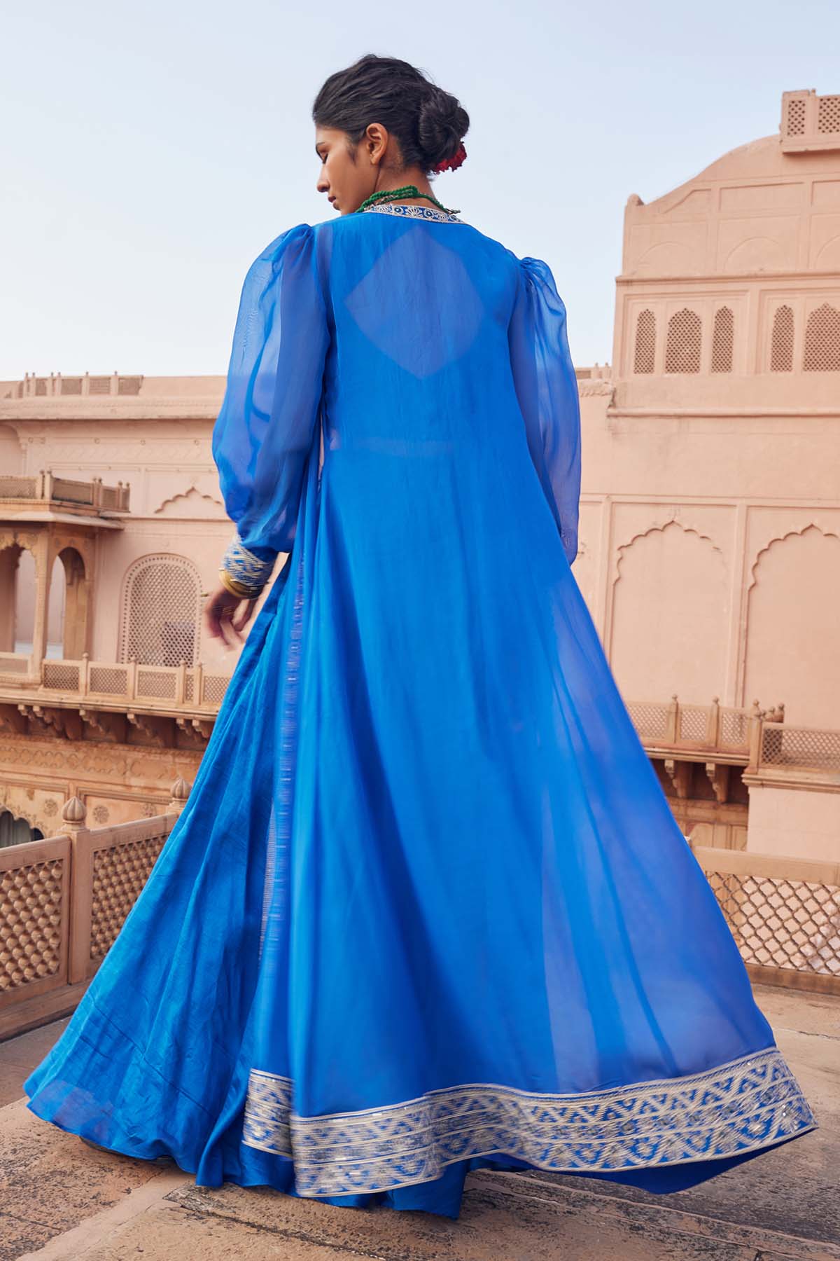 Electric Blue Chanderi Silk Cape Set