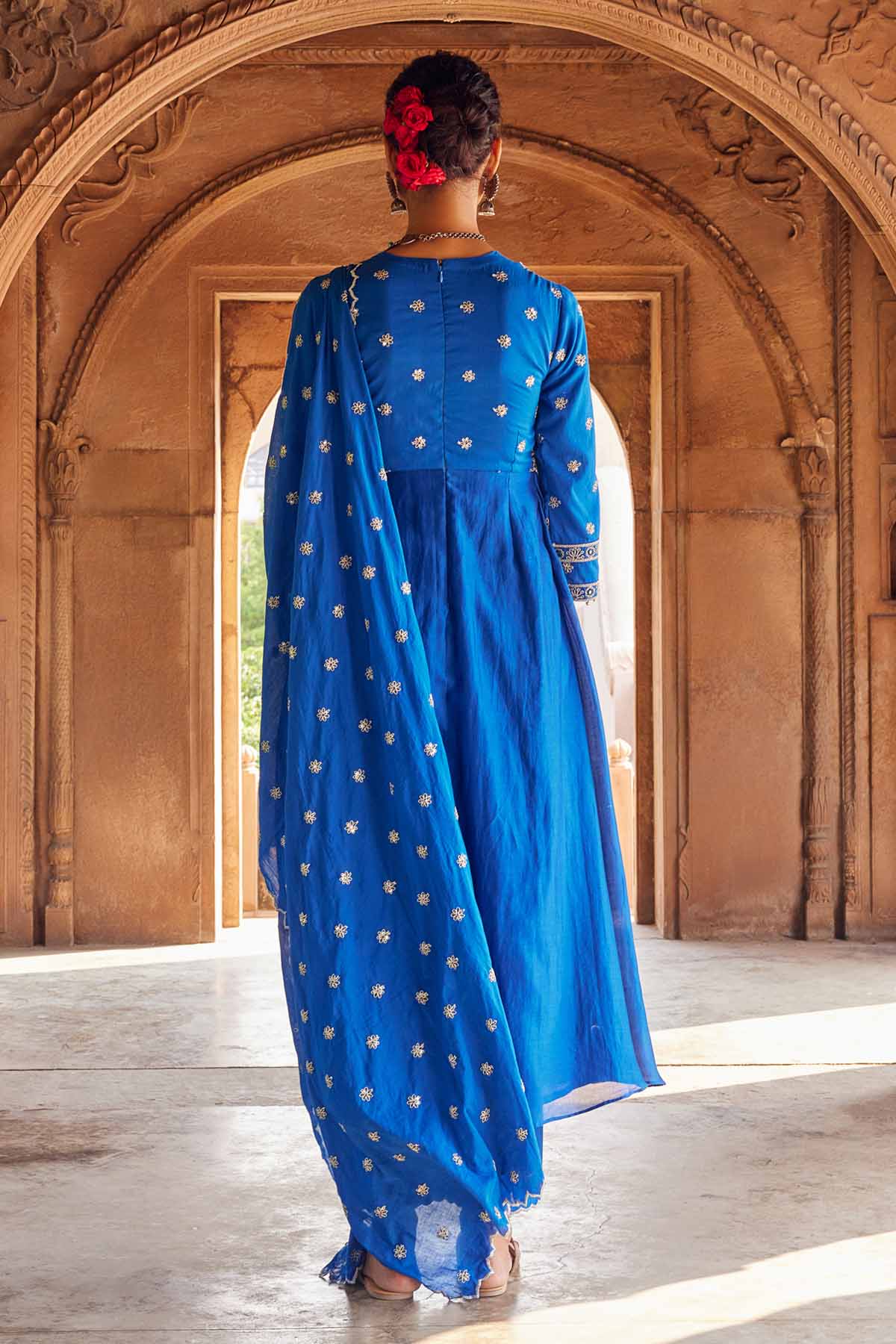 Electric Blue Embroidered Anarkali Set