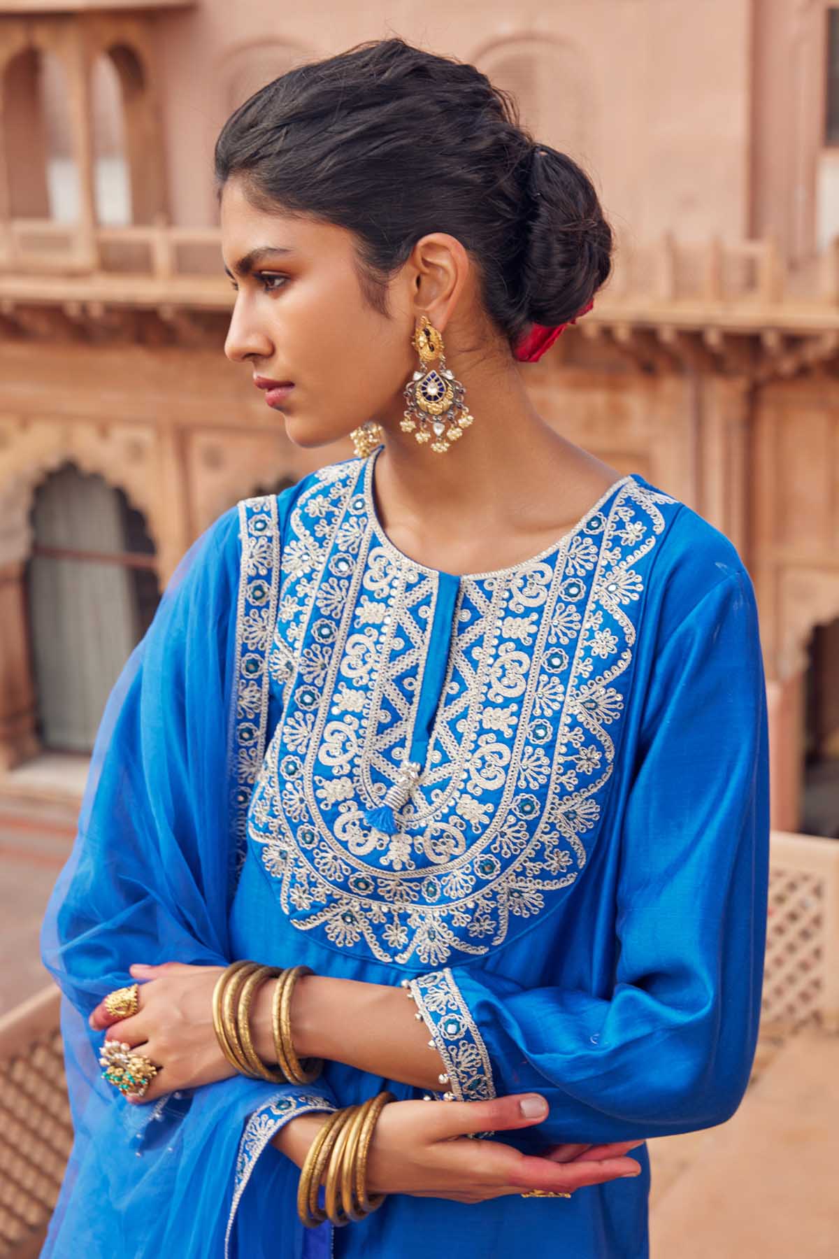 Chanderi Silk Blue Kurta Set