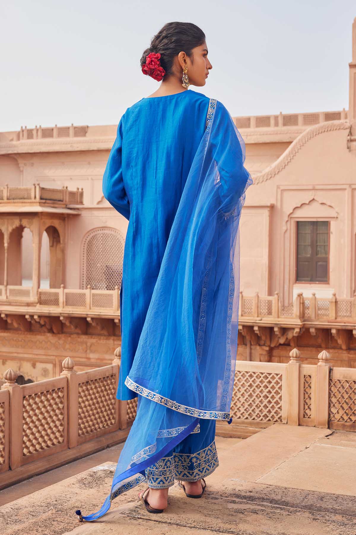 Chanderi Silk Blue Kurta Set