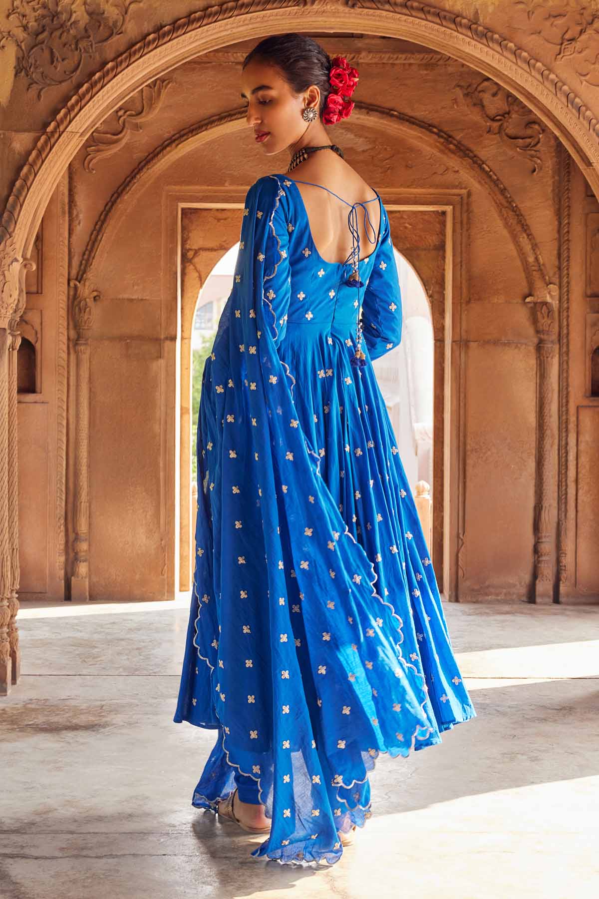 Electric Blue Kalidar Anarkali Set