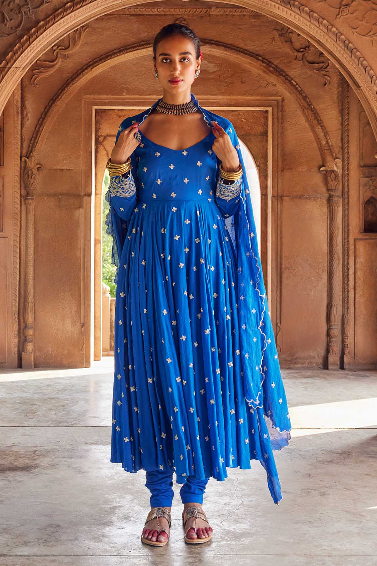 Buy Seema Nanda Electric Blue Kalidar Anarkali Set For Women