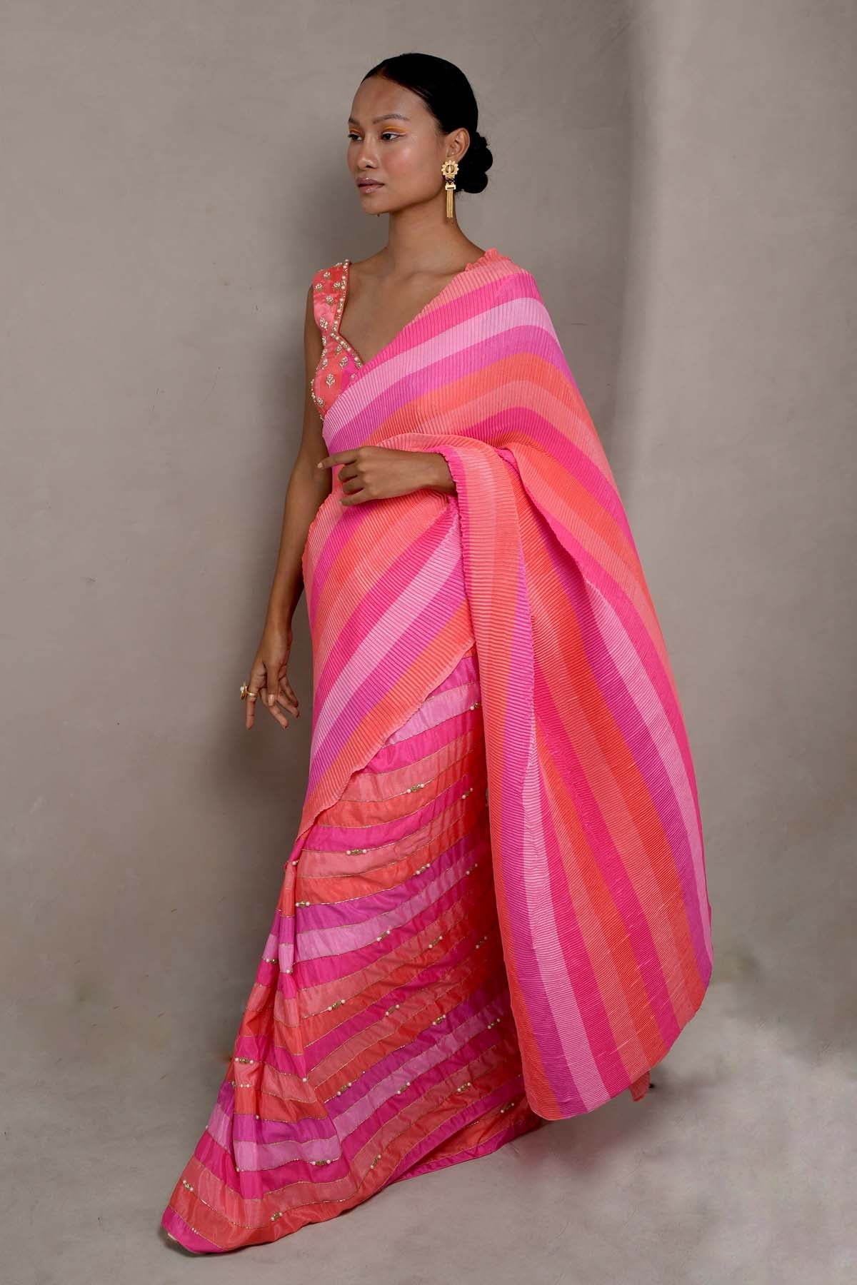 Orange Pink Saree Set