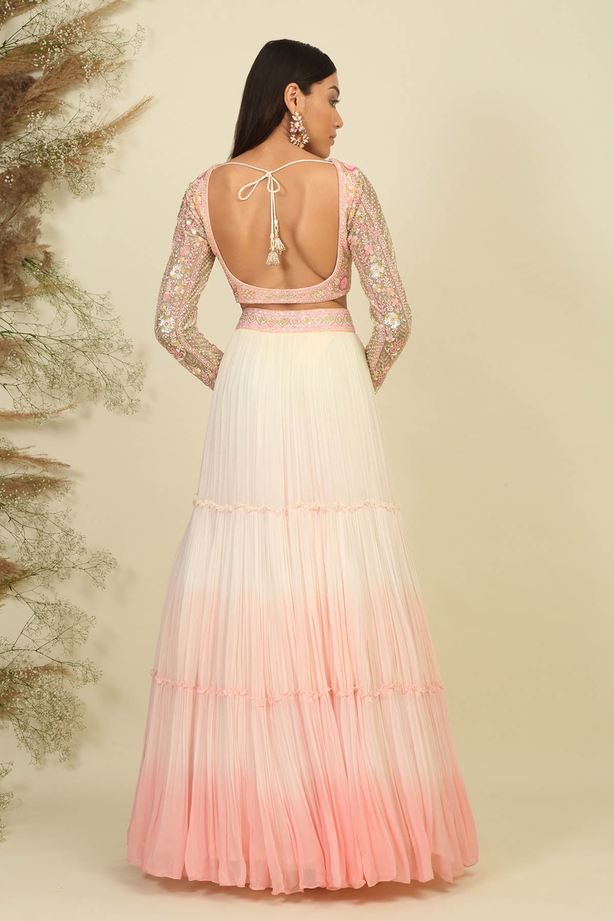 Embellished Tiered Lehenga Set