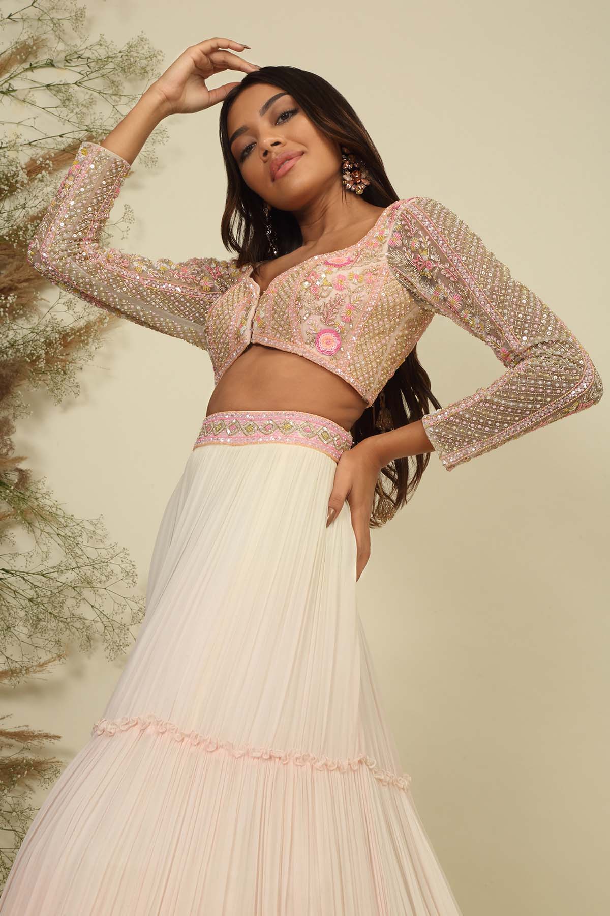 Embellished Tiered Lehenga Set