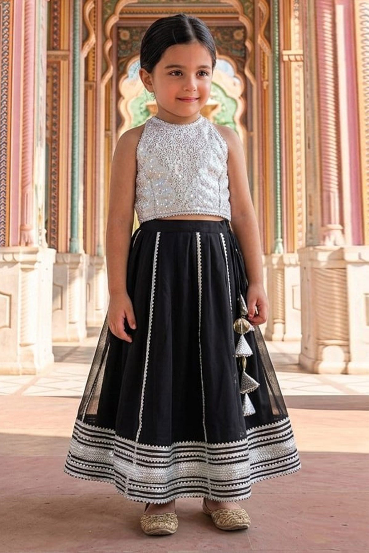 Buy Embellished Black Lehenga Set for Kid by ViYa online available at scrollnshops