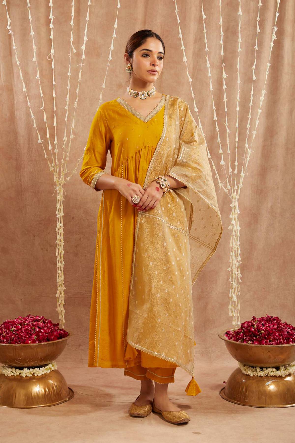 Buy Embellished Gold Tassel Dupatta by Nero for women online at ScrollnShops