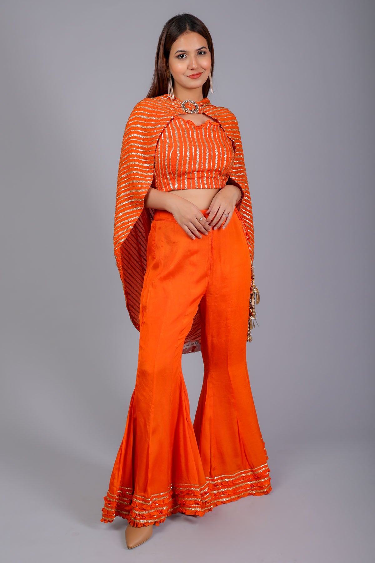 Embellished Orange Cape Set