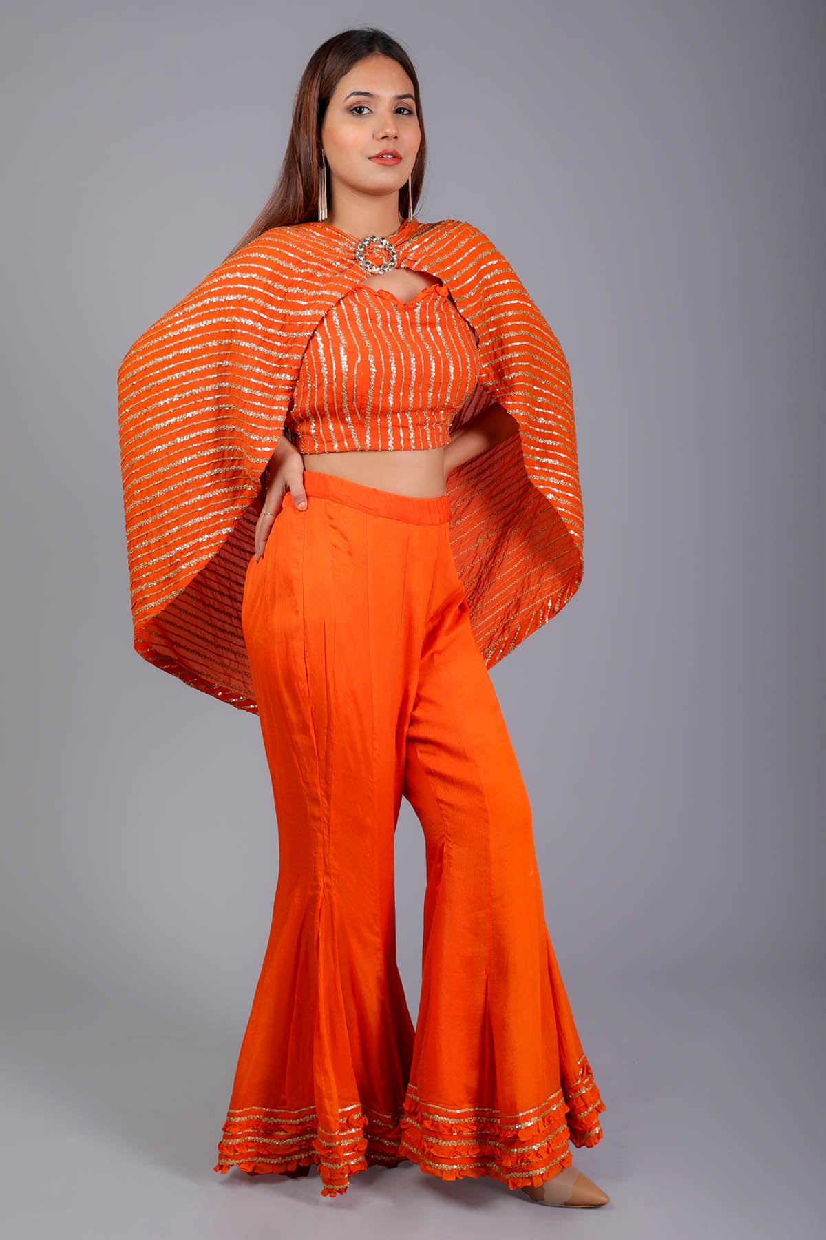 Embellished Orange Cape Set