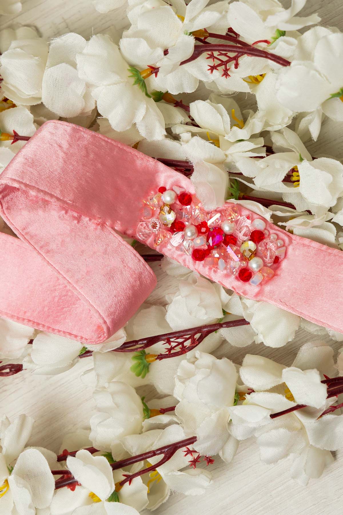 Embellished Pink Satin Belt