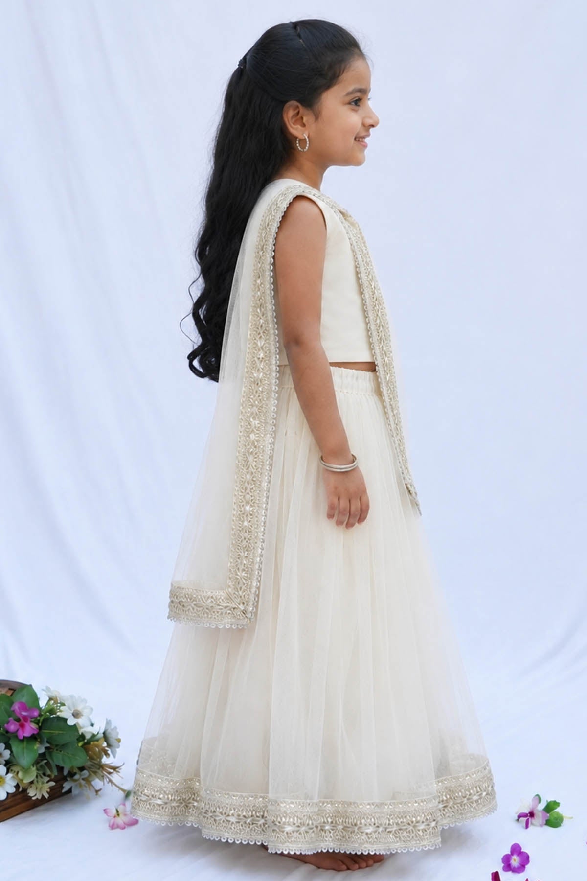 Embellished White Lehenga Set