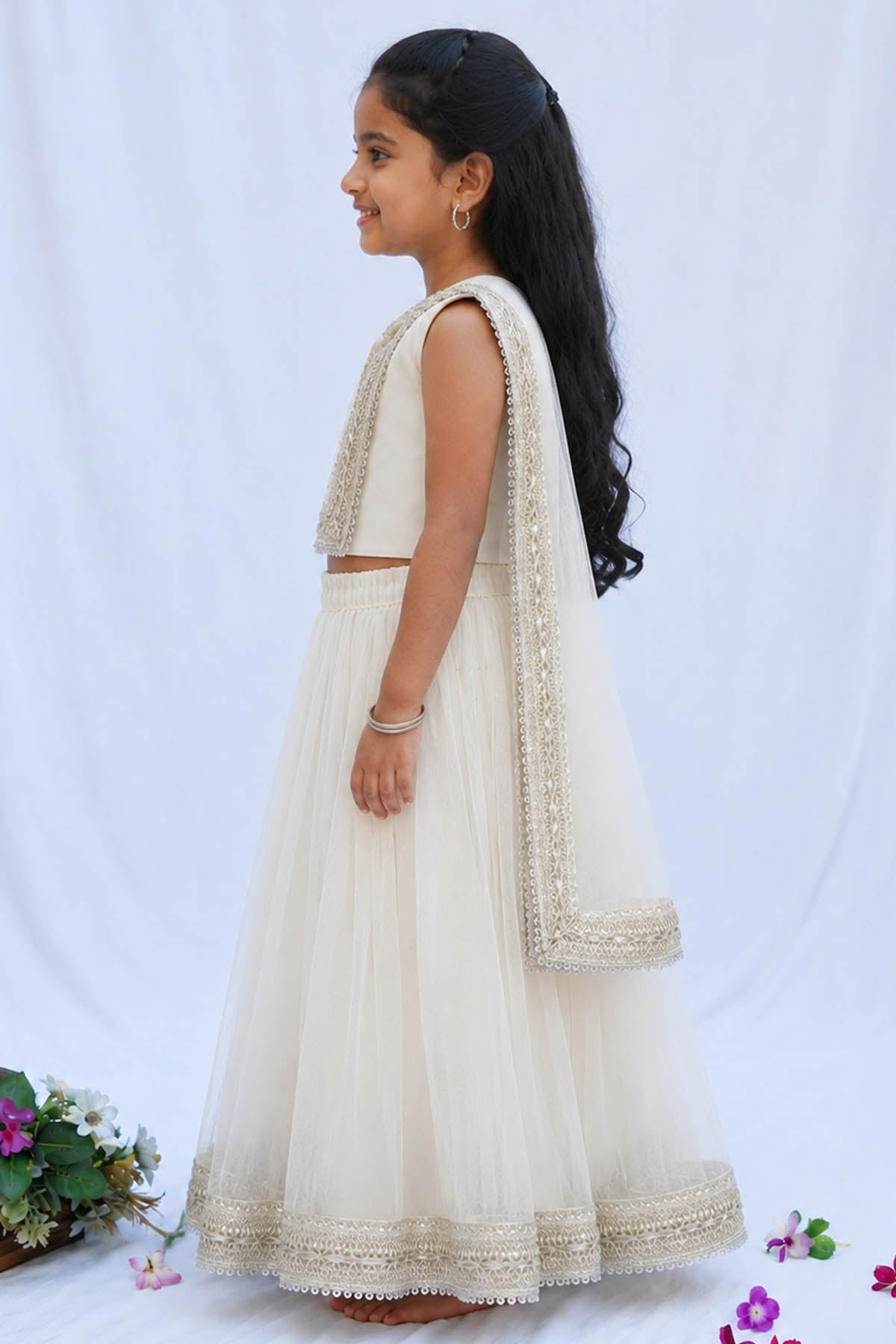 Embellished White Lehenga Set