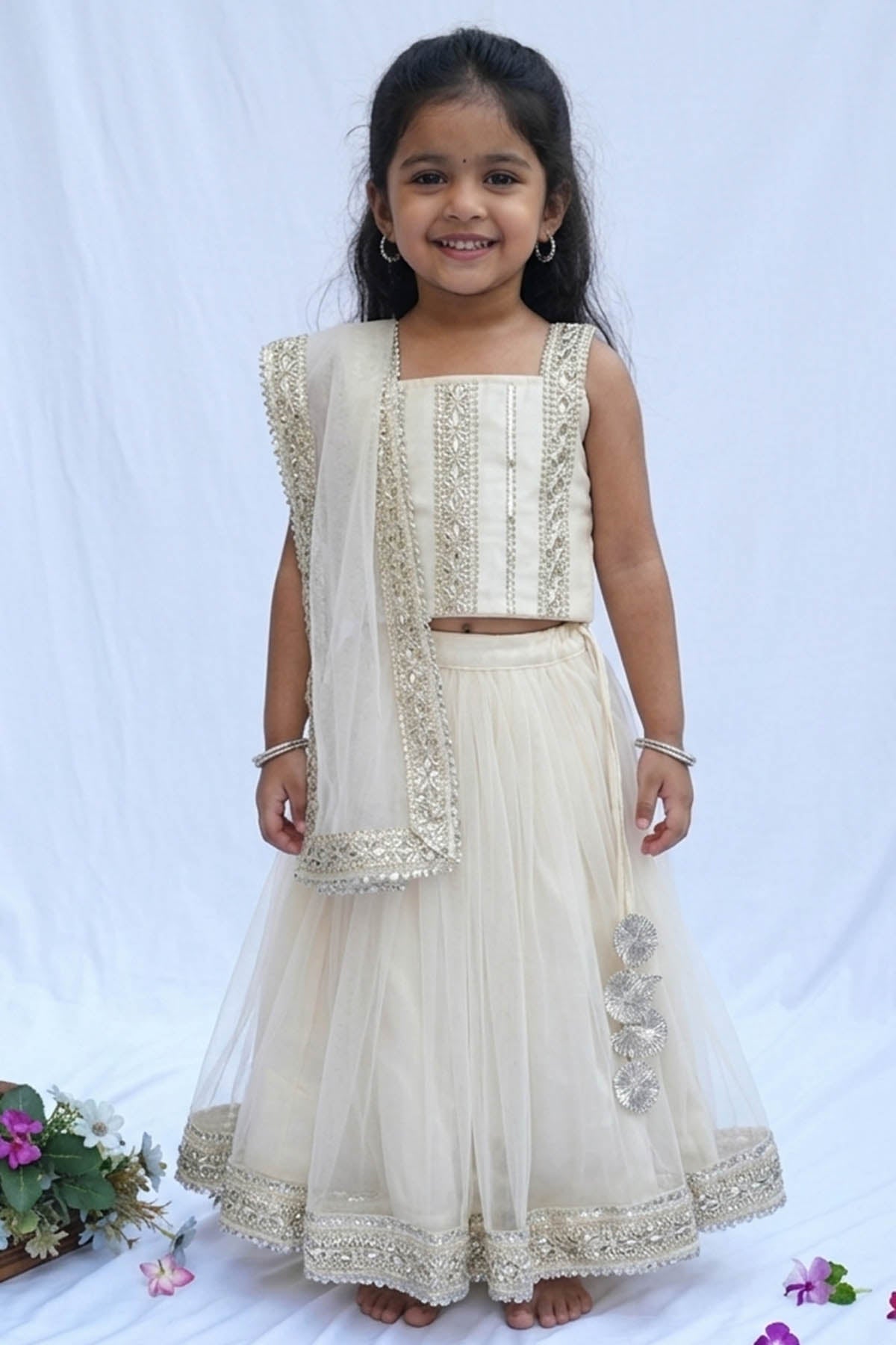 Buy Embellished White Lehenga Set for Kid by ViYa online available at scrollnshops