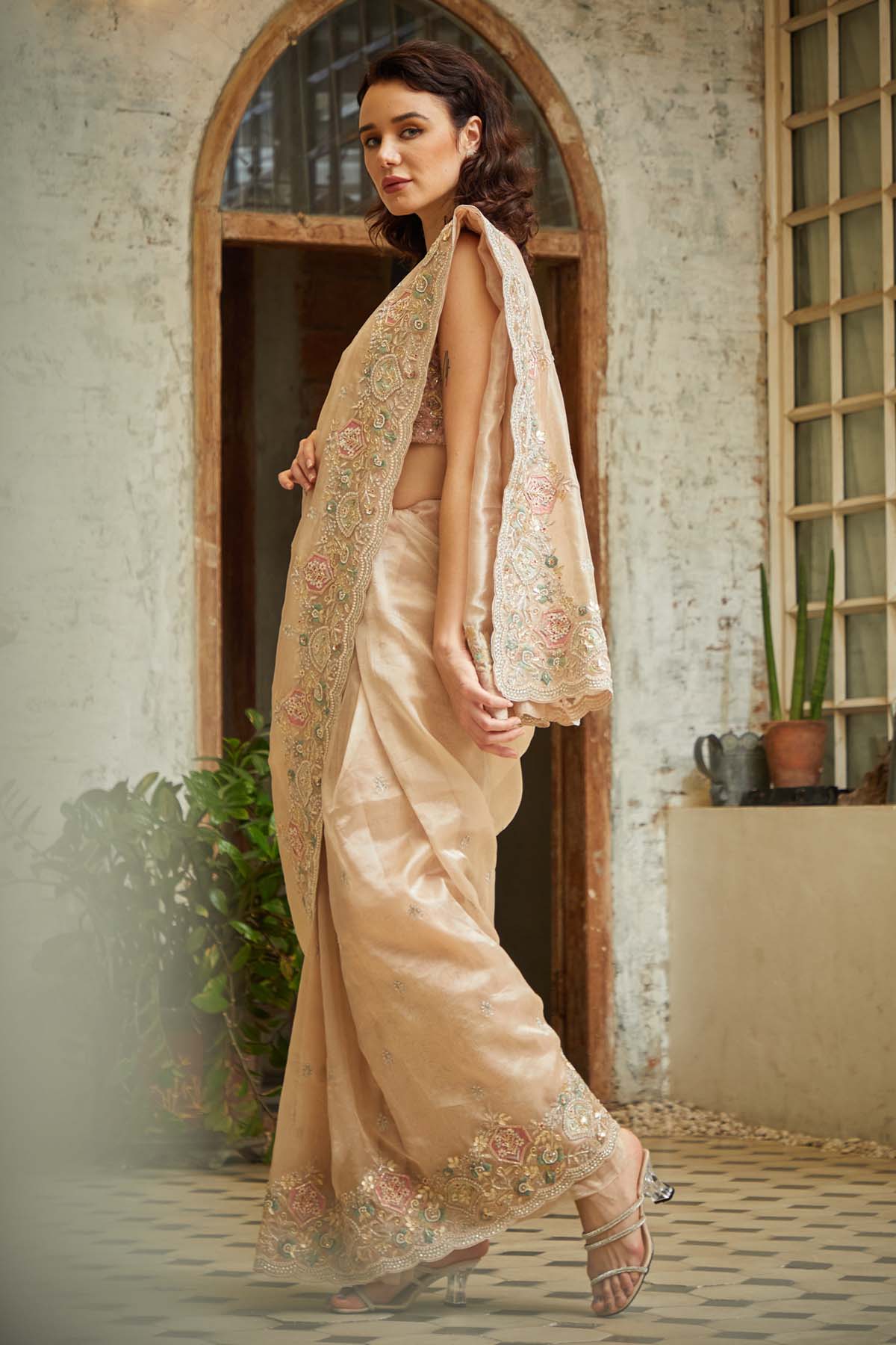 Embroidered Beige Saree
