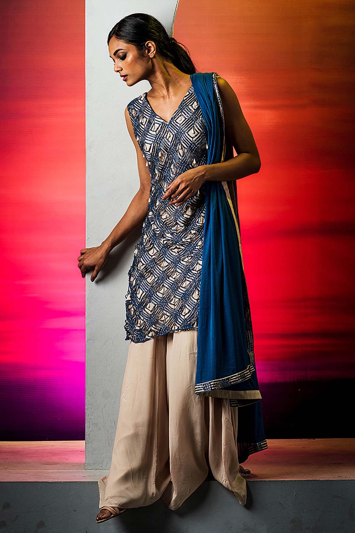 Cutdana & Resham Blue Kurta Set