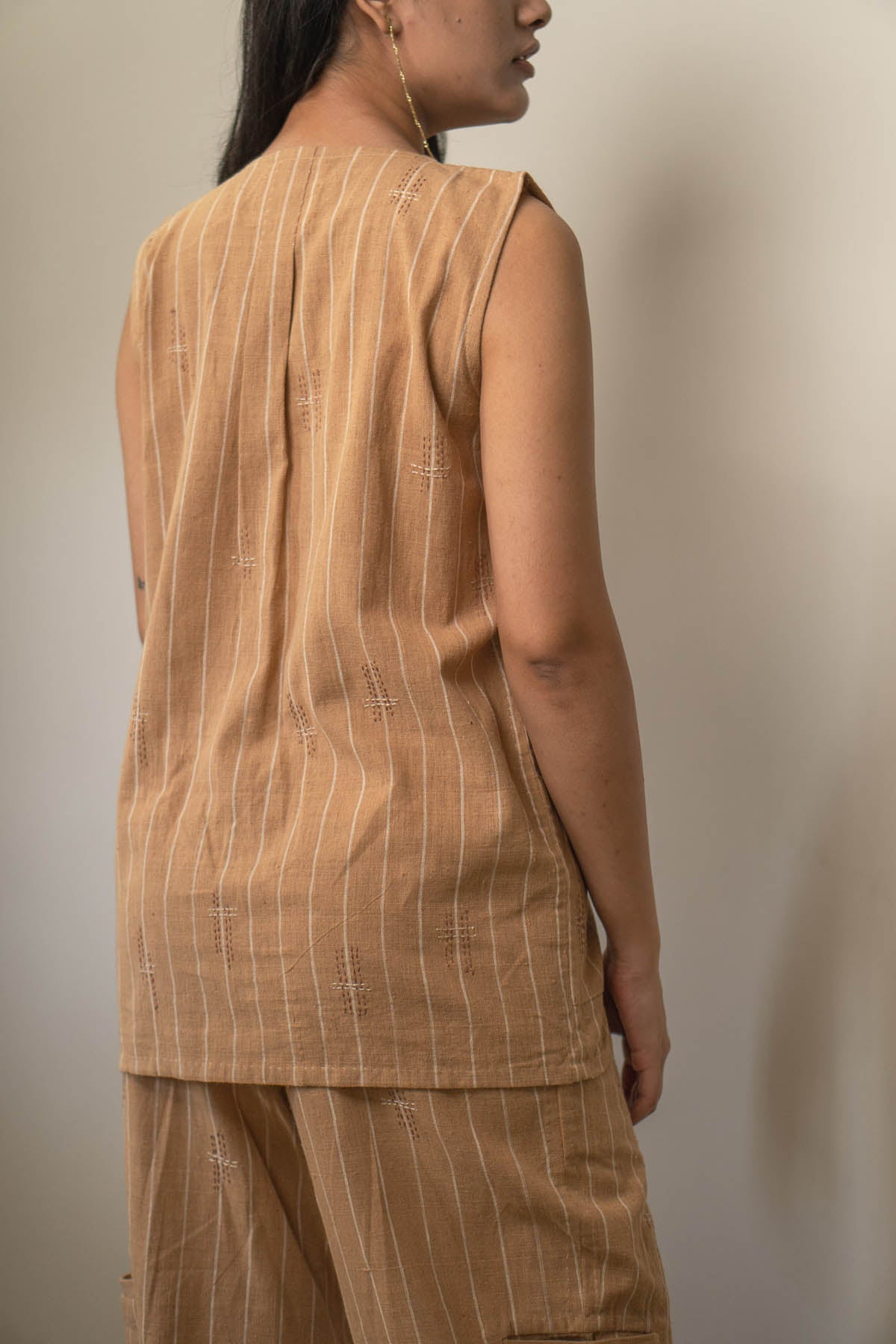 Brown Cotton Long Vest