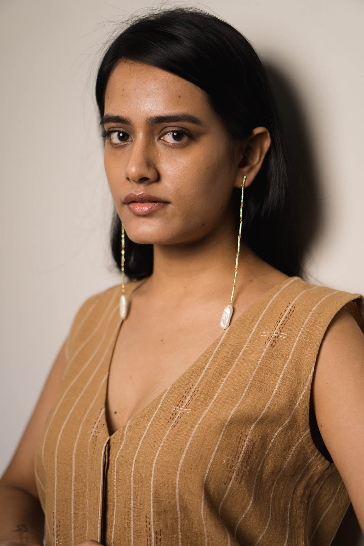 Brown Cotton Long Vest