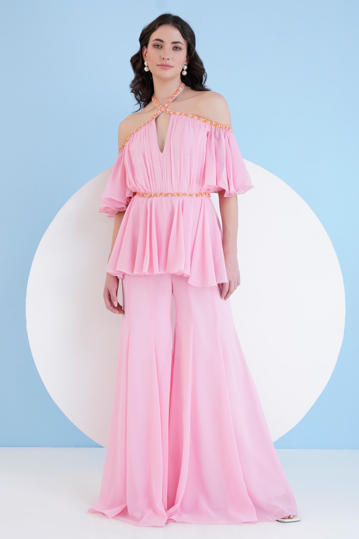 Embroidered Cross Neck Jumpsuit