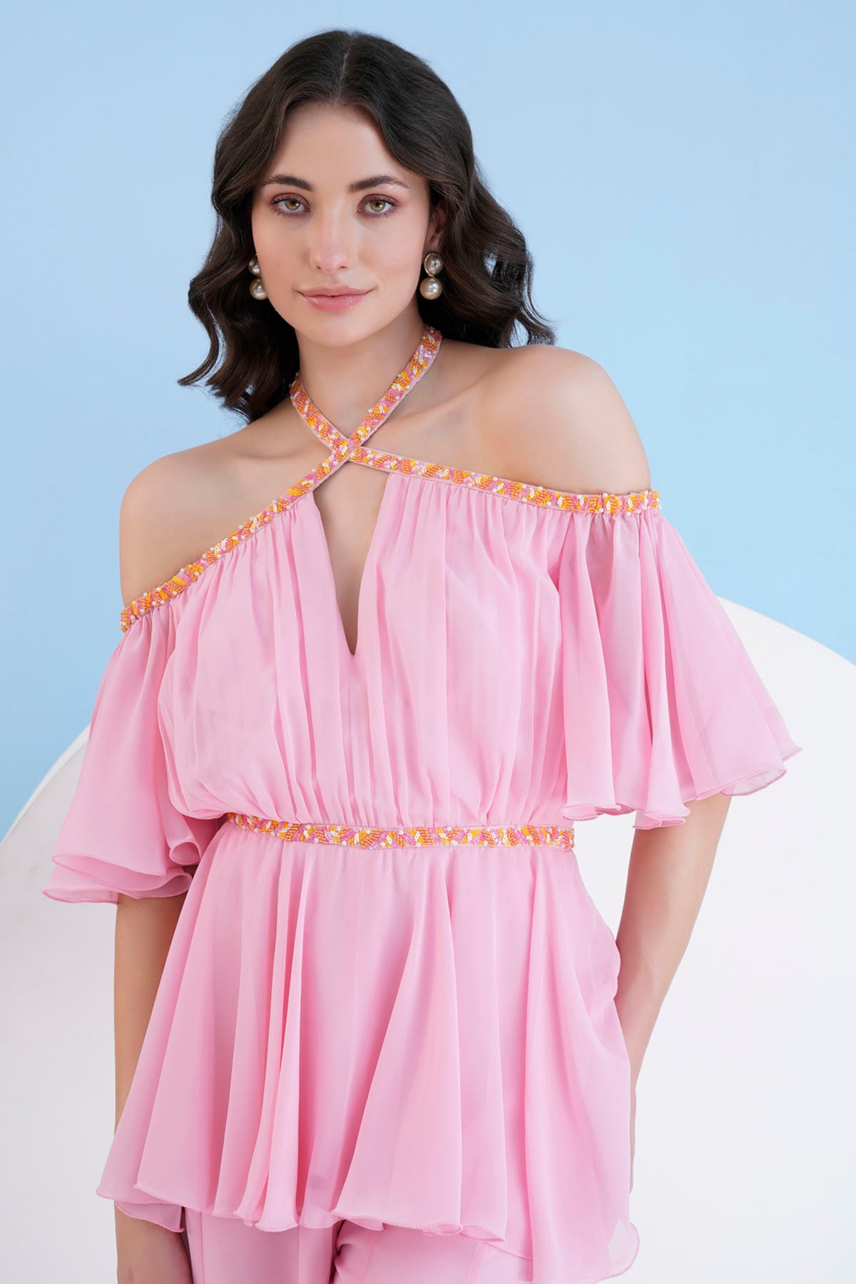 Embroidered Cross Neck Jumpsuit