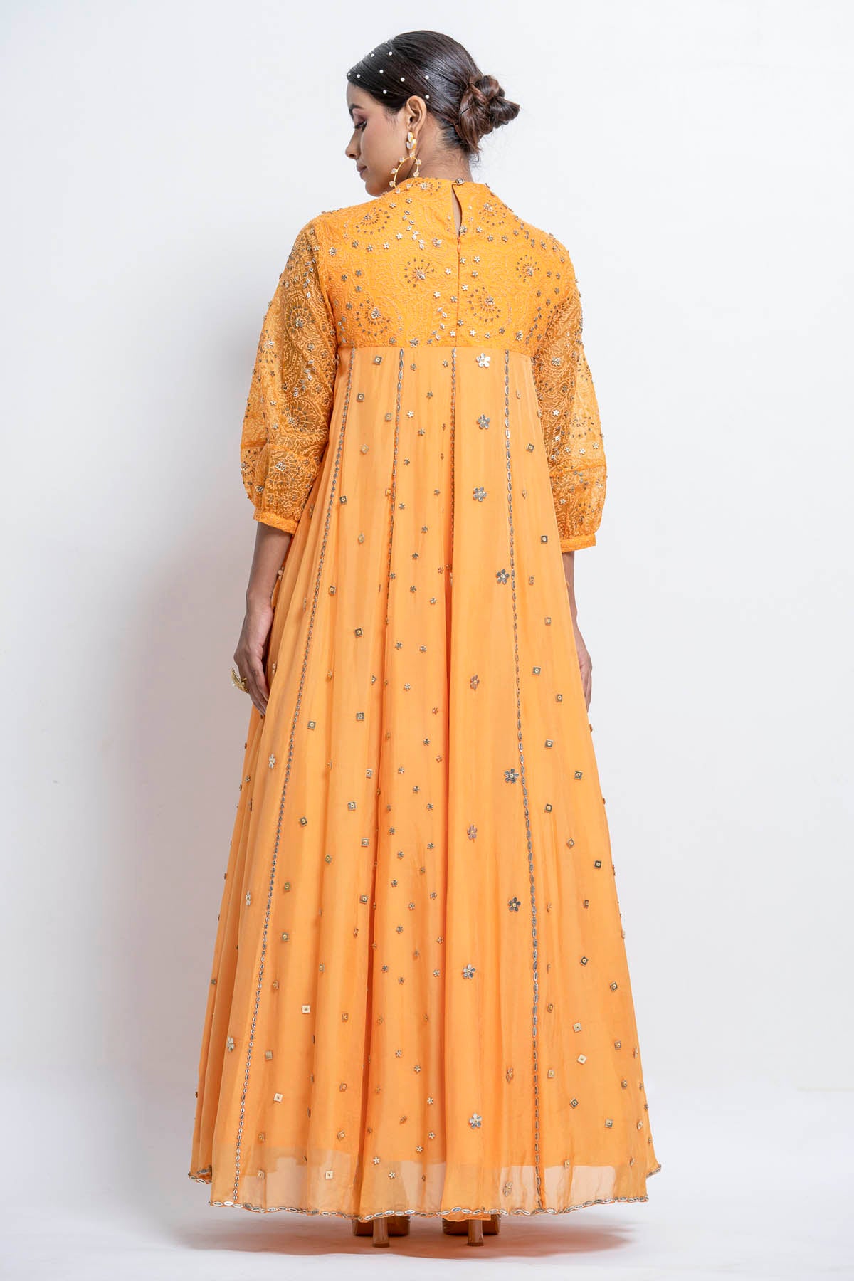 Yellow Embroidered Flared Gown