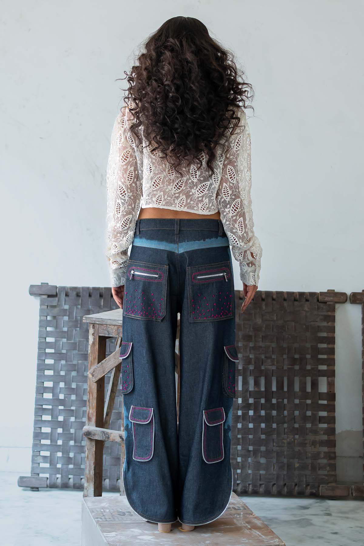 Embroidered Frill Crop Top