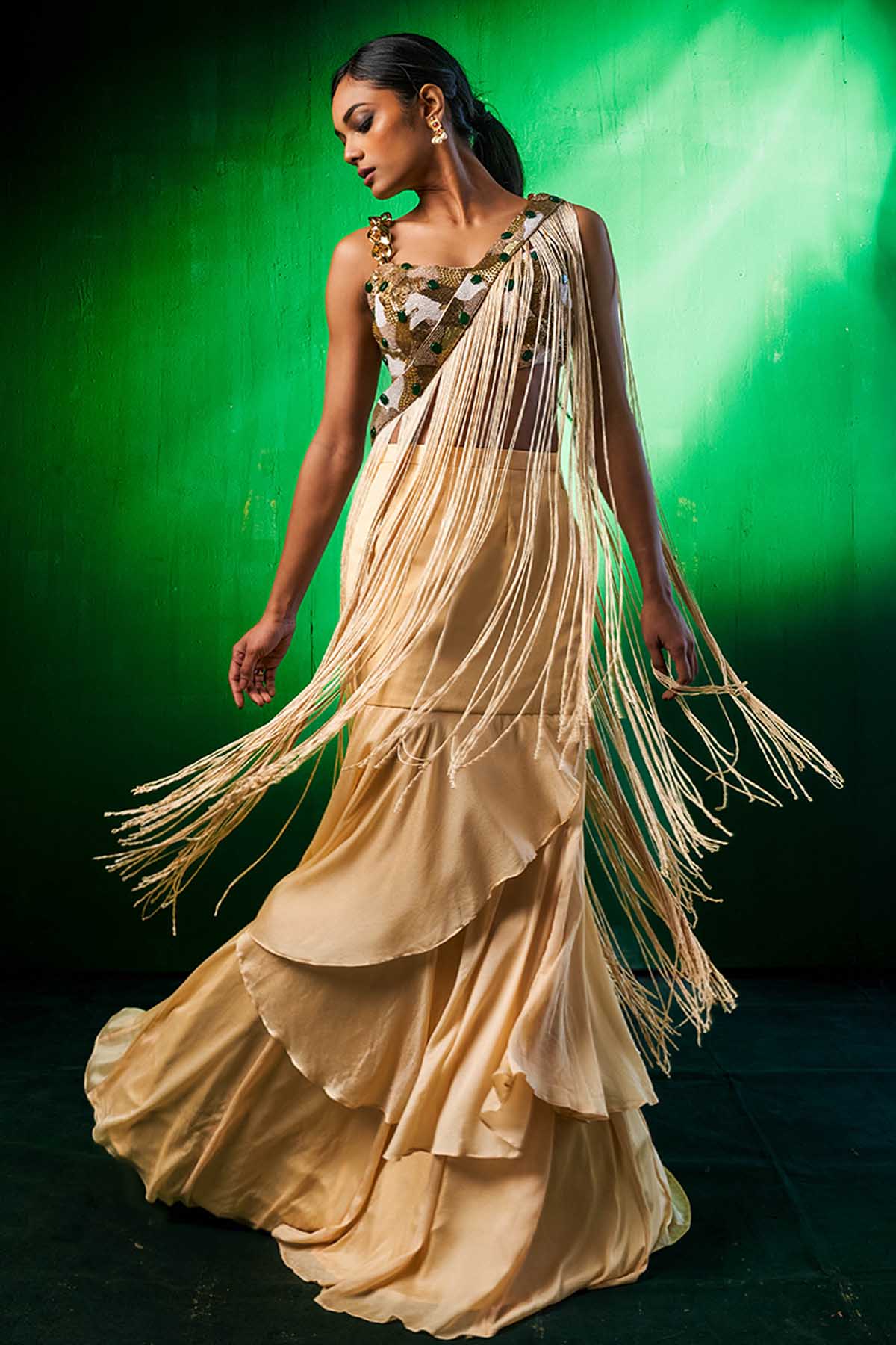 Embroidered Frill Lehenga Set