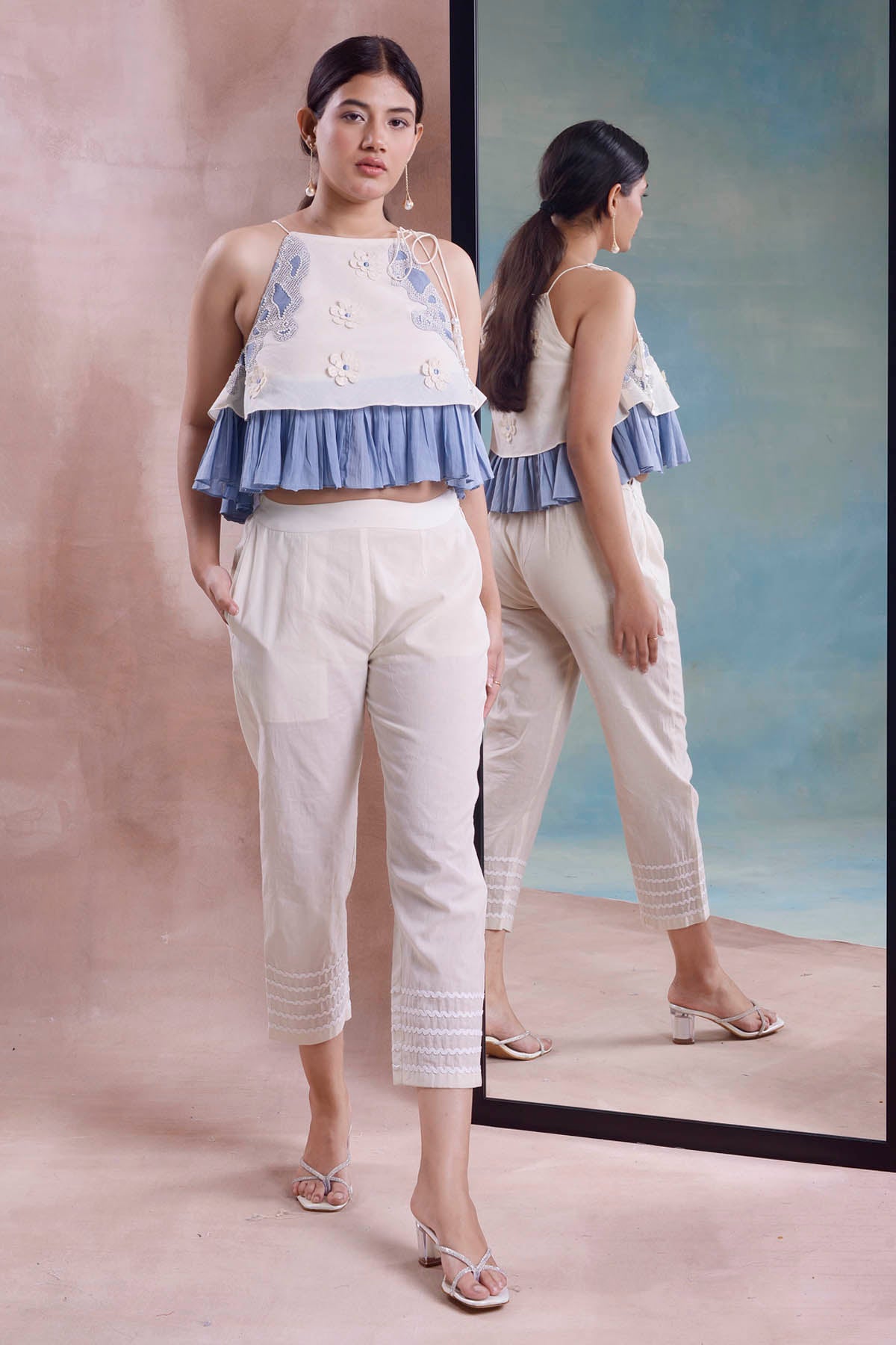 Embroidered Frill Top & Pants