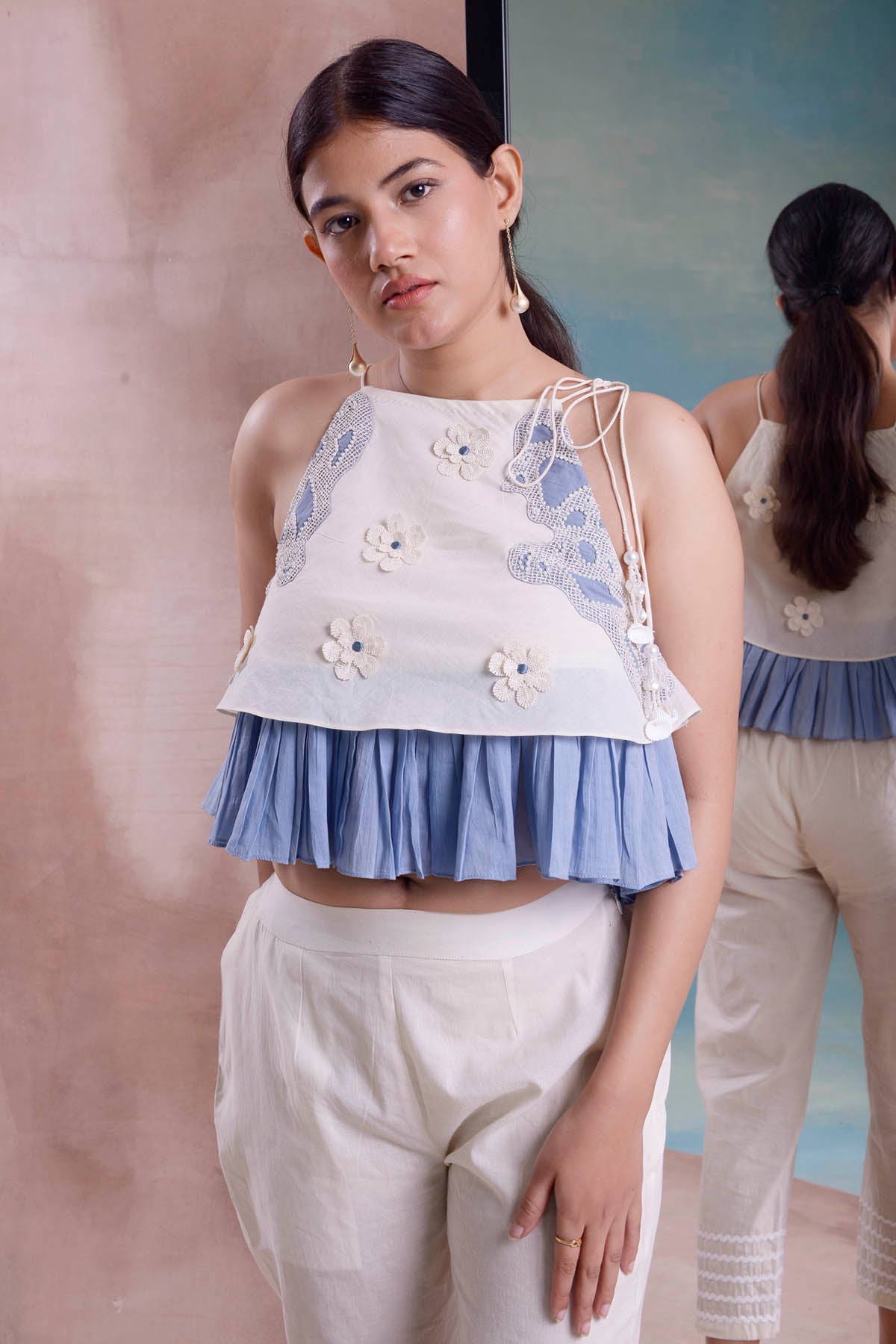 Embroidered Frill Top & Pants