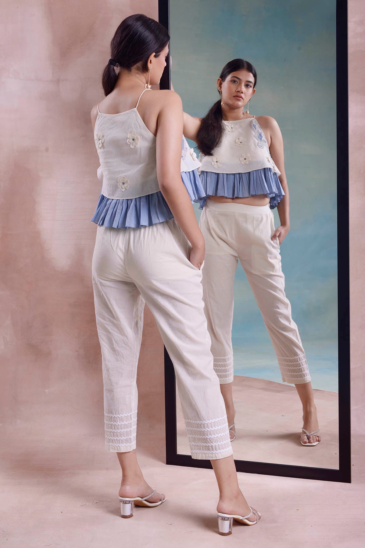 Embroidered Frill Top & Pants