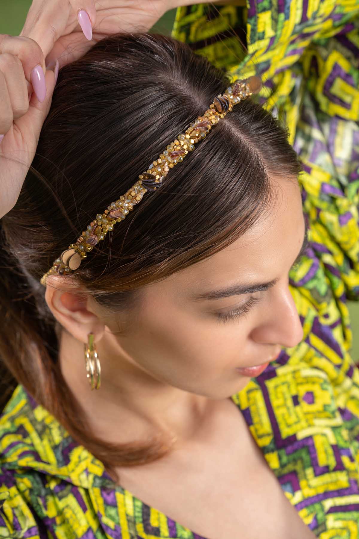 Embroidered Gold Headband