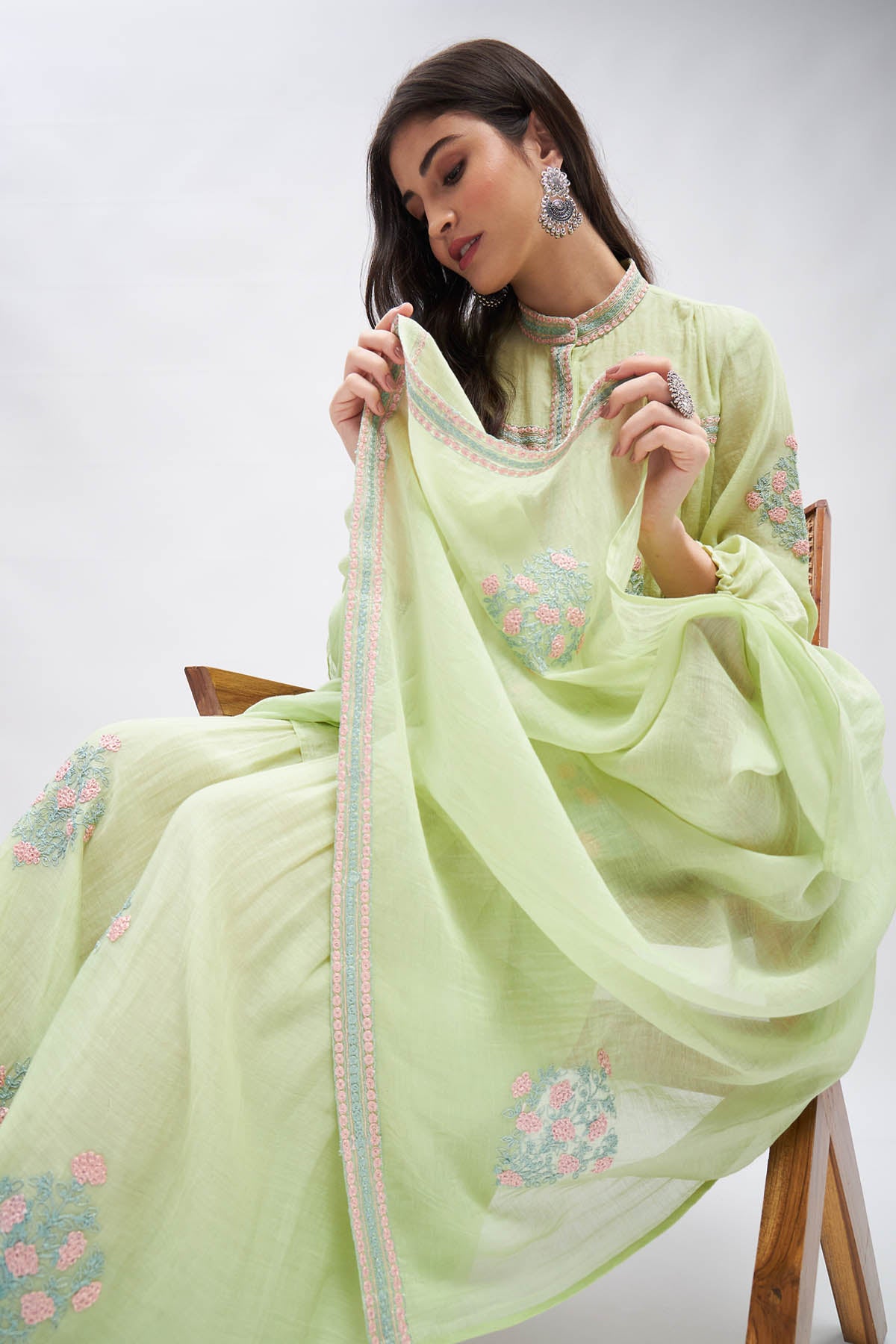 Embroidered Green Kurta Set