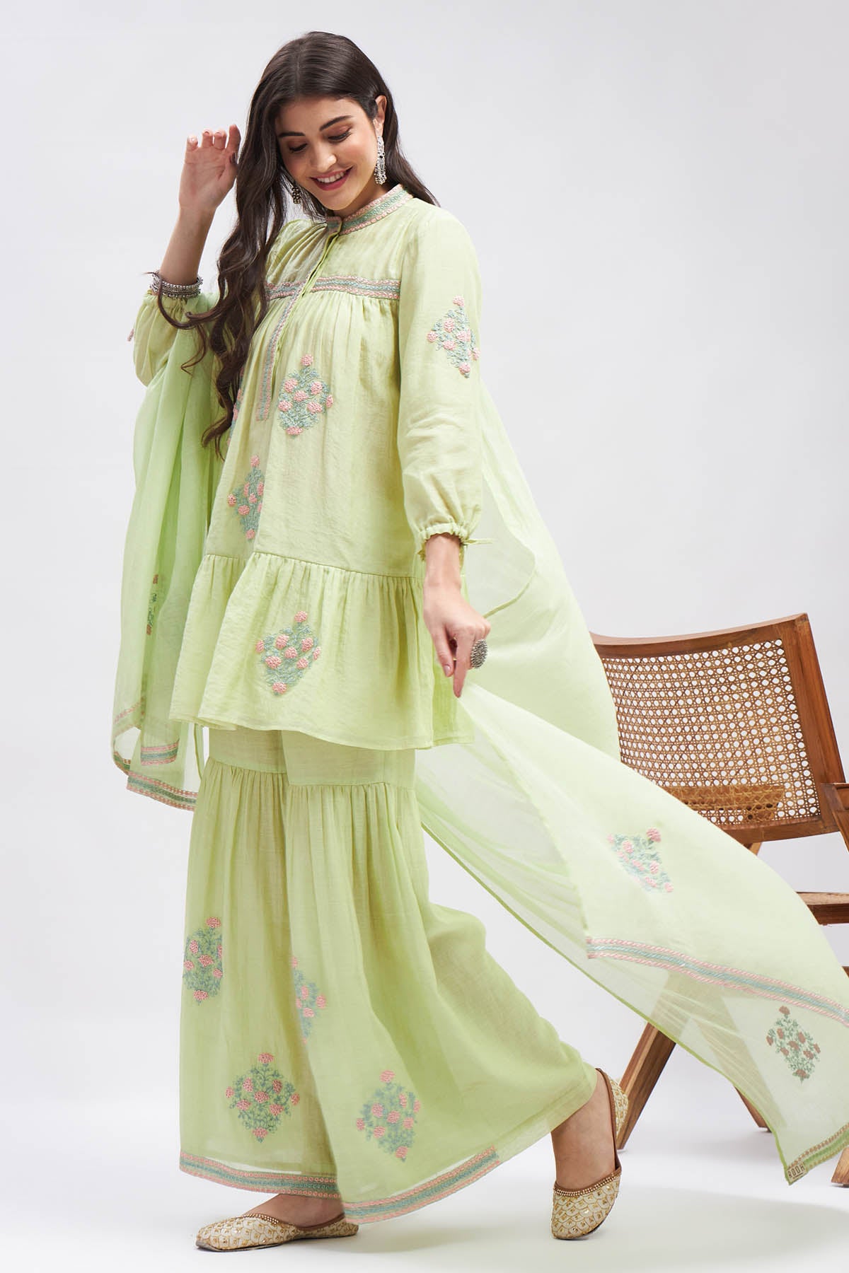Embroidered Green Kurta Set