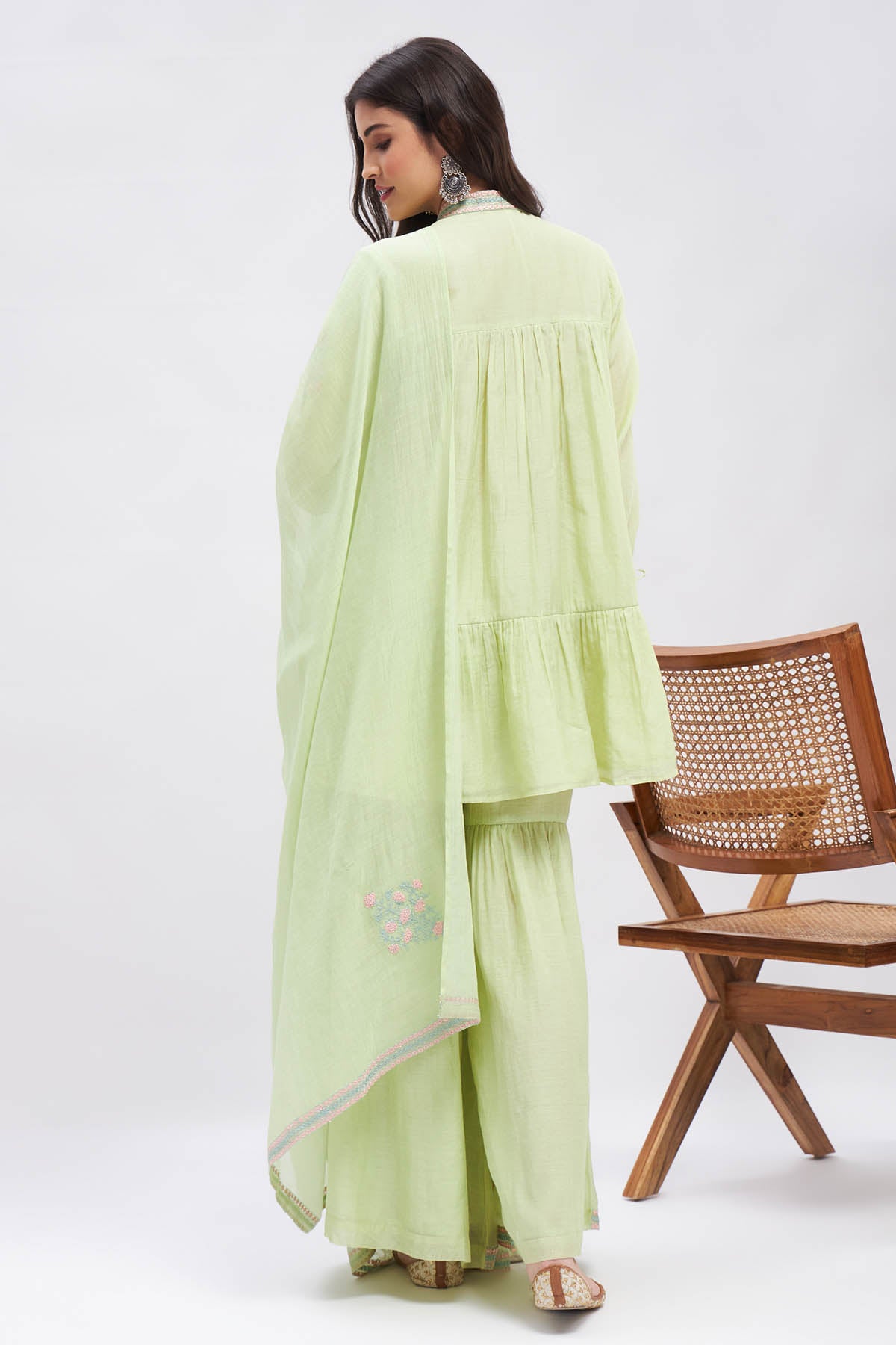 Embroidered Green Kurta Set