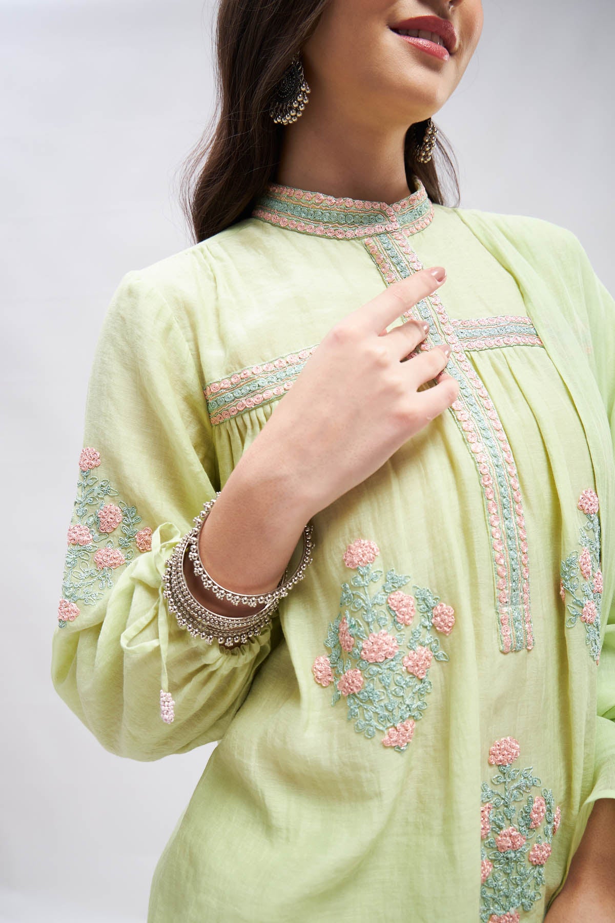 Embroidered Green Kurta Set