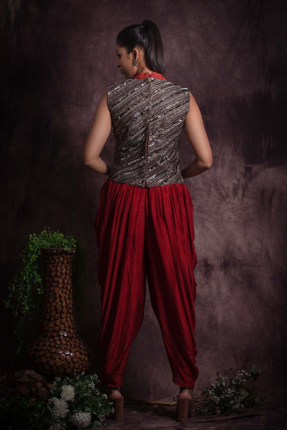 Embroidered Jacket & Dhoti Set