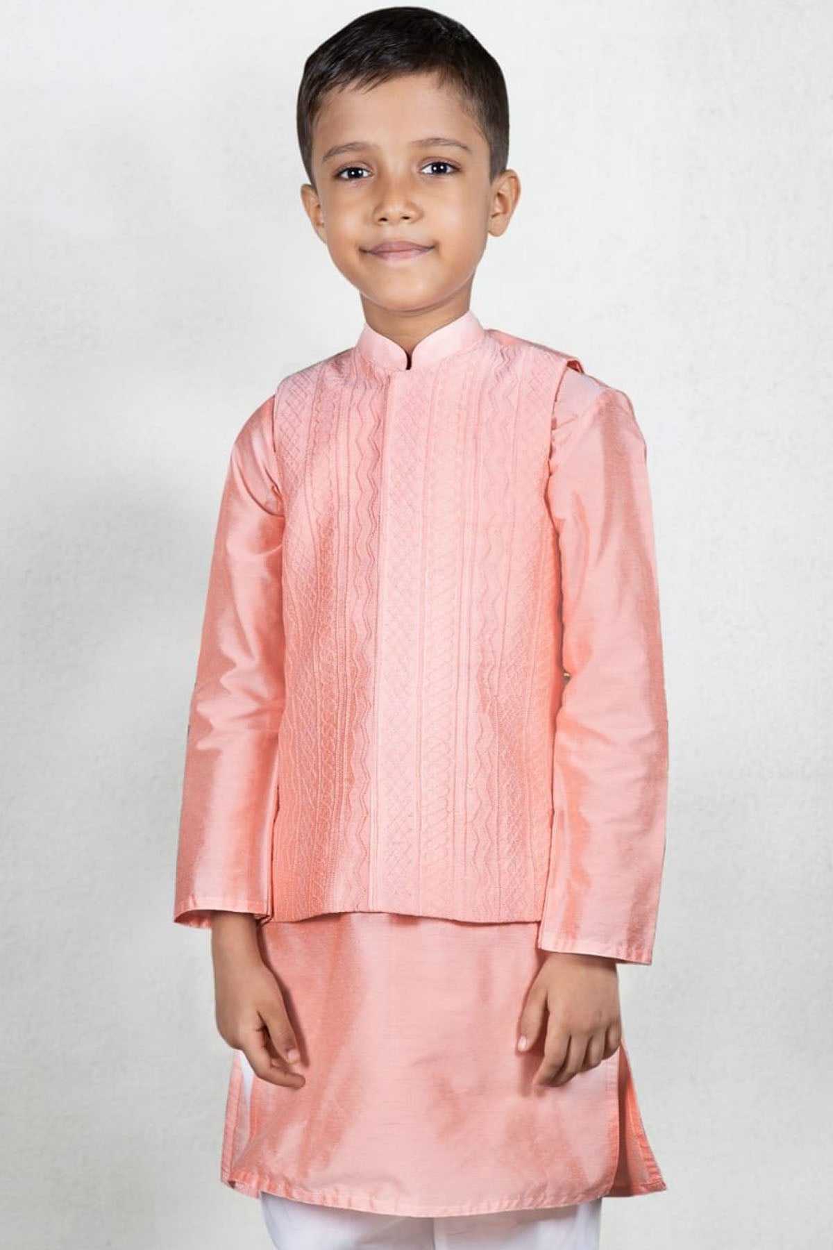 Pink Kurta Set with Bundi
