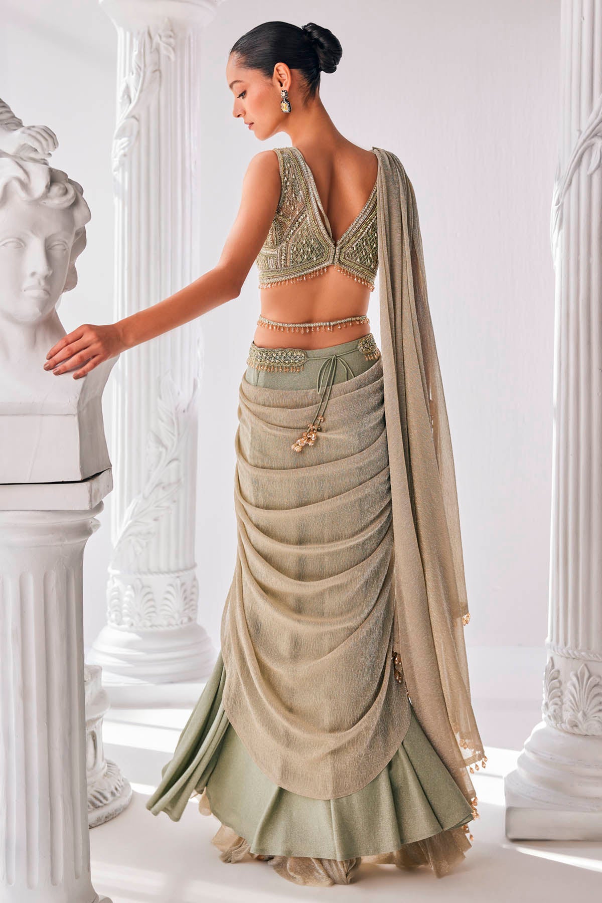 Embroidered Jade Draped Saree