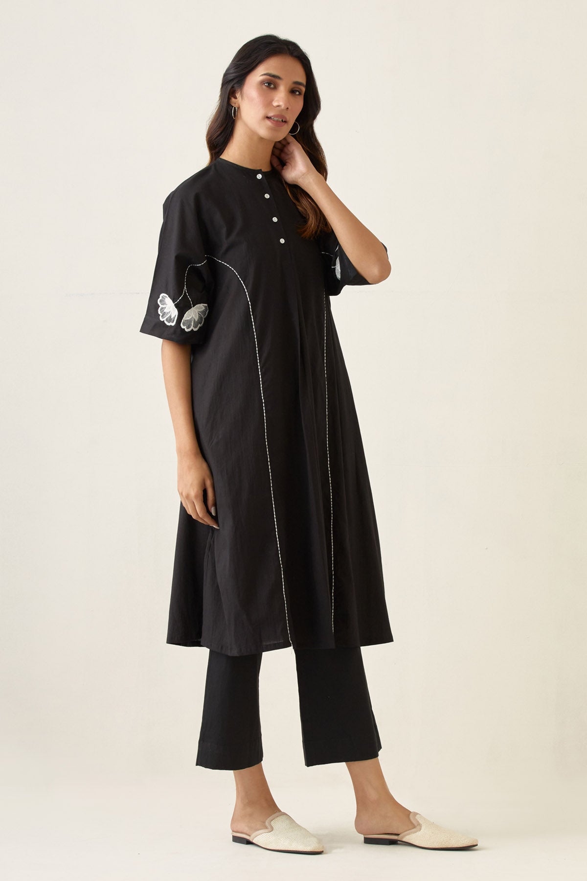 Black Kaftan Style Kurta Set