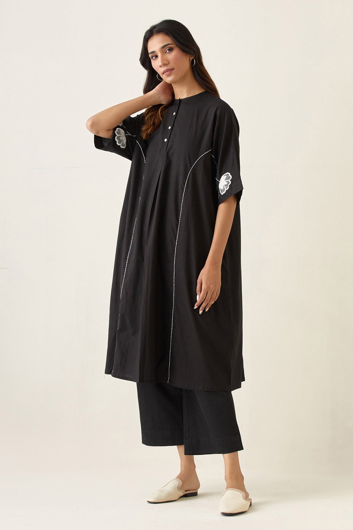 Black Kaftan Style Kurta Set