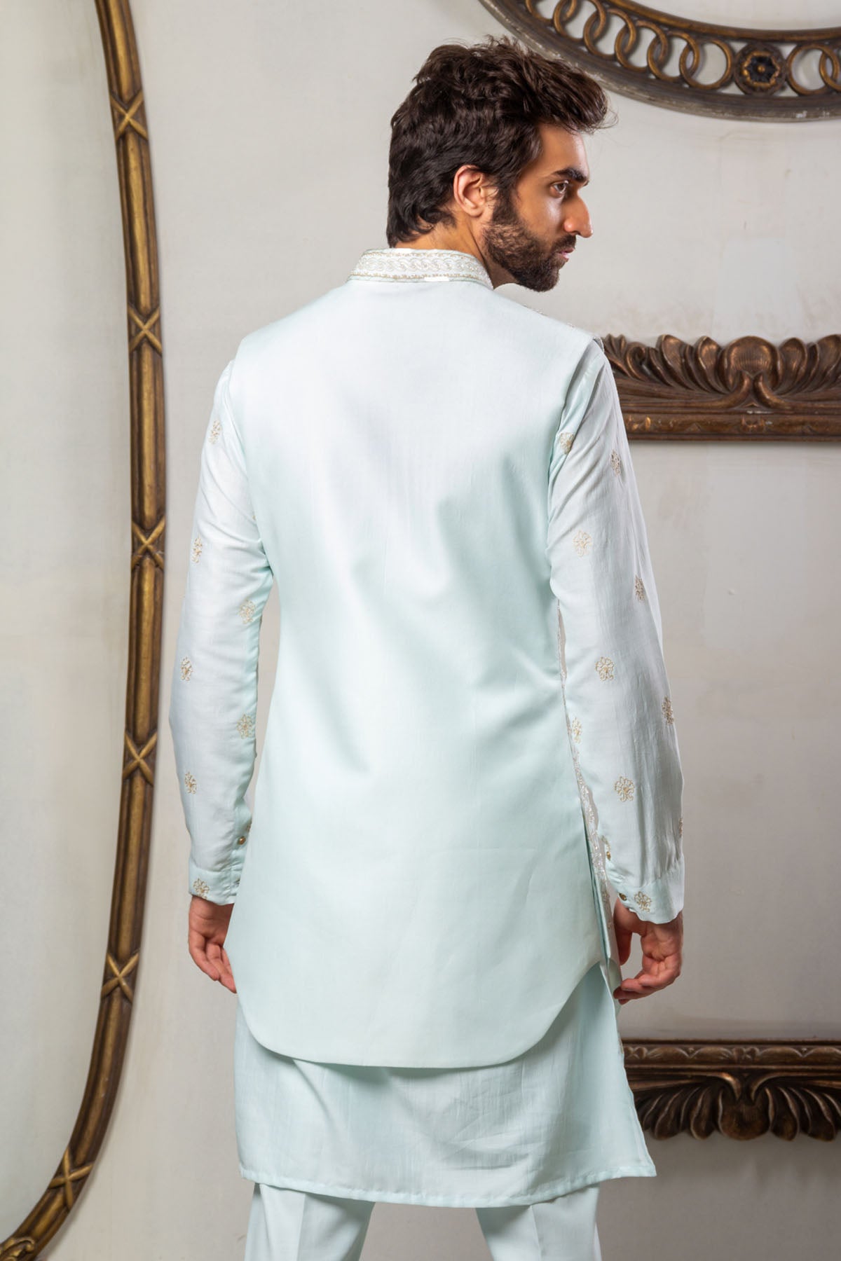 Baby Blue Achkan Jacket Set