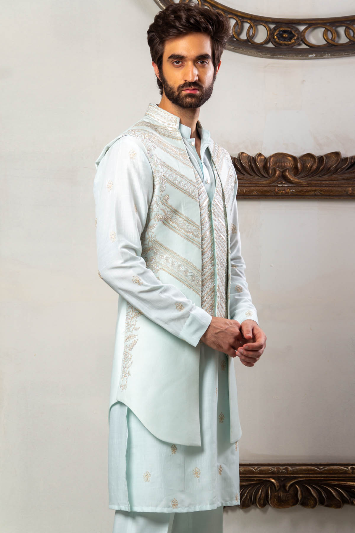 Baby Blue Achkan Jacket Set