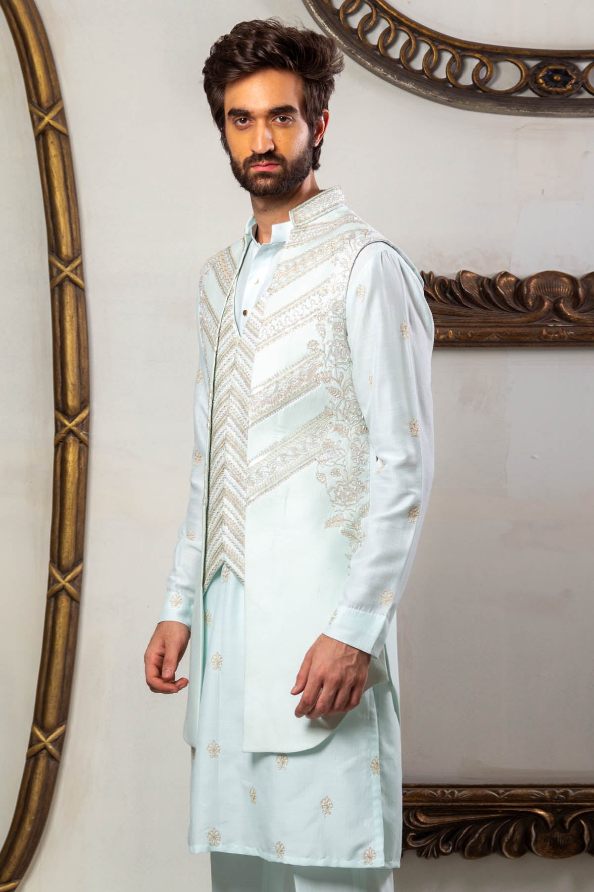 Baby Blue Achkan Jacket Set