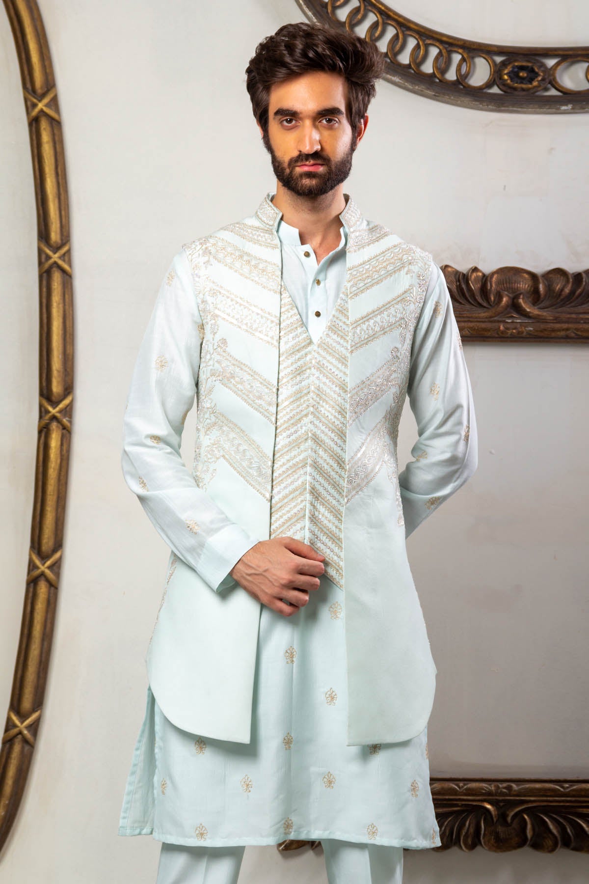 Baby Blue Achkan Jacket Set